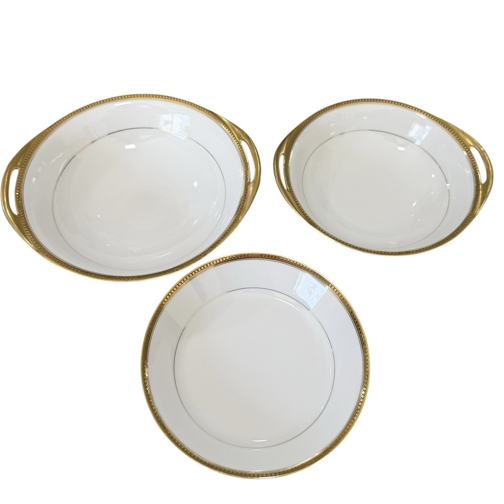 Haviland Limoges Marquis Serving Bowl w/ Handles Gold Trim 7-1/4, 8-1/4 & 8-1/4